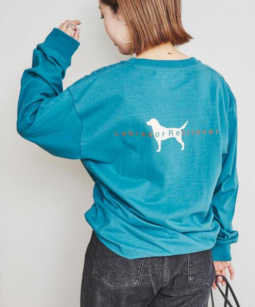 Labrador Retriever(ラブラドールリトリーバー)の「Labrador Retriever(ラブラドールレトリバー)別注ロングスリーブTシャツ(Tシャツ/カットソー・レディース・ホワイト/ターコイズブルー・M/L)」の1枚目の写真