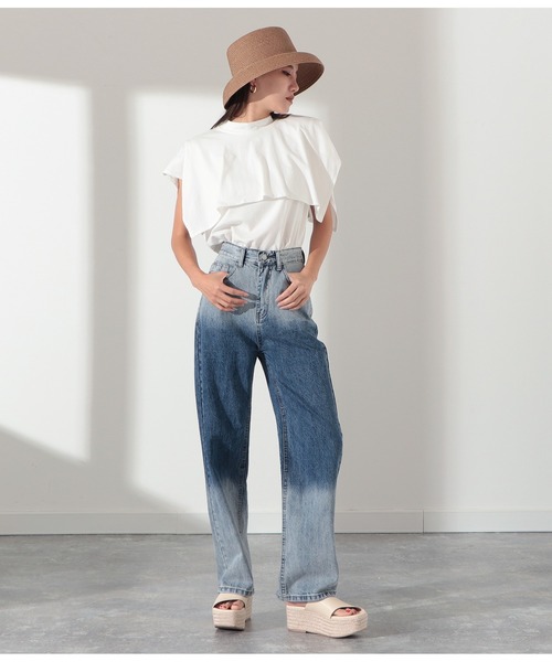 Settimissimo（セッティミッシモ）の「シルケット天竺ケープ風プルオーバー（Tシャツ/カットソー・レディース・ブラック/オフホワイト/オレンジ・M）」の4枚目の写真