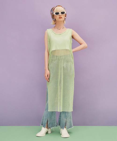 PUNYUS（プニュズ）の「2WAYメッシュスリットワンピース（ワンピース・レディース・ホワイト/パープル/ブラック/ライム/ベージュ・3/4/2/1）」の4枚目の写真