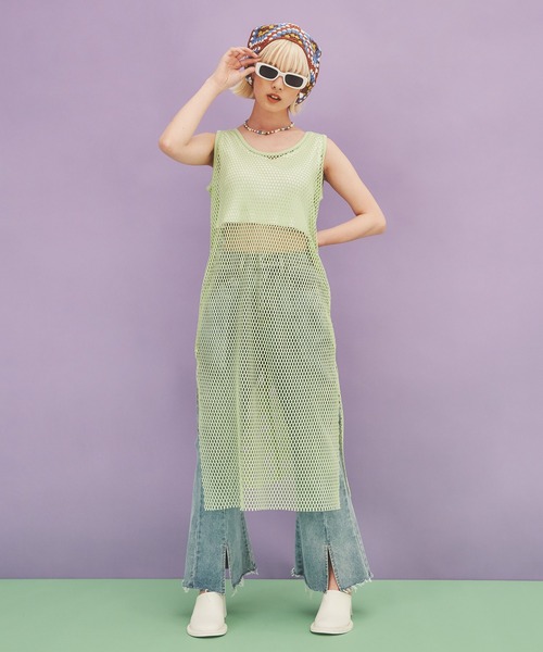 PUNYUS（プニュズ）の「2WAYメッシュスリットワンピース（ワンピース・レディース・ホワイト/パープル/ブラック/ライム/ベージュ・3/4/2/1）」の6枚目の写真