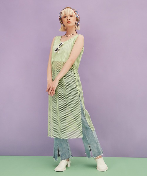 PUNYUS（プニュズ）の「2WAYメッシュスリットワンピース（ワンピース・レディース・ホワイト/パープル/ブラック/ライム/ベージュ・3/4/2/1）」の7枚目の写真