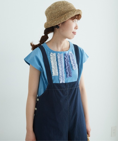 chambre de charme（シャンブルドゥシャーム）の「cdc UPサイクルフリルたたきつけ ノースリプルオーバー（Tシャツ/カットソー・レディース・ホワイト/サックスブルー/ネイビー・FREE）」の3枚目の写真