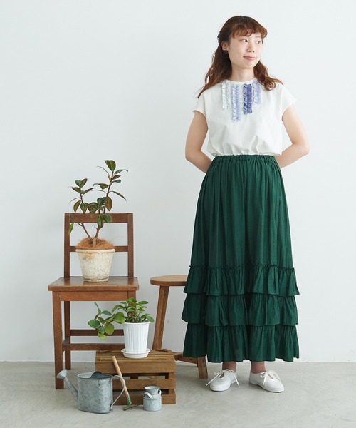 chambre de charme（シャンブルドゥシャーム）の「cdc UPサイクルフリルたたきつけ ノースリプルオーバー（Tシャツ/カットソー・レディース・ホワイト/サックスブルー/ネイビー・FREE）」の4枚目の写真