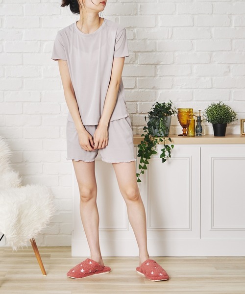 acro(アクロ)の「配色メローリラクシングルームウェア/AC1454(ルームウェア/パジャマ・レディース・ブラック/グリーン/グレー/ピンク/パープル/ホワイト/イエロー・フリ-)」の4枚目の写真