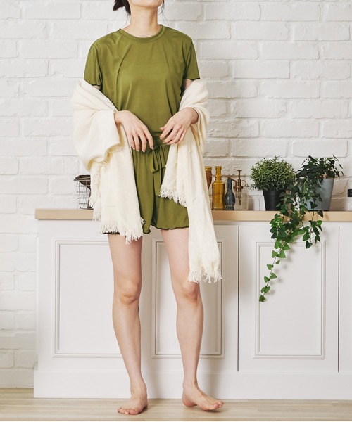 acro(アクロ)の「配色メローリラクシングルームウェア/AC1454(ルームウェア/パジャマ・レディース・ブラック/グリーン/グレー/ピンク/パープル/ホワイト/イエロー・フリ-)」の5枚目の写真