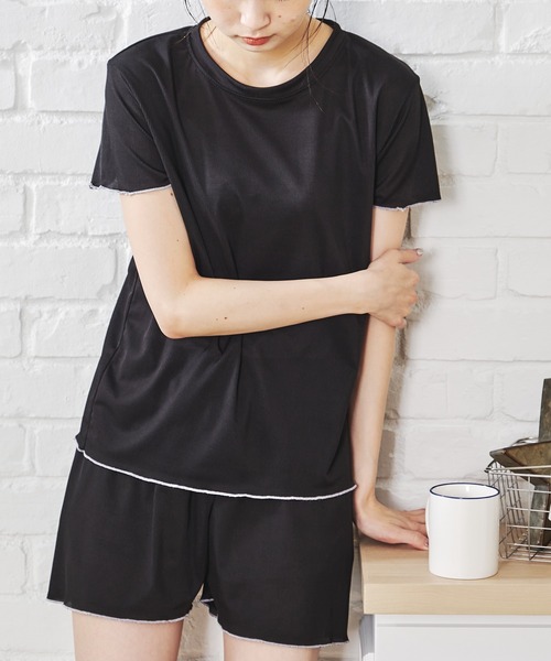 acro(アクロ)の「配色メローリラクシングルームウェア/AC1454(ルームウェア/パジャマ・レディース・ブラック/グリーン/グレー/ピンク/パープル/ホワイト/イエロー・フリ-)」の19枚目の写真