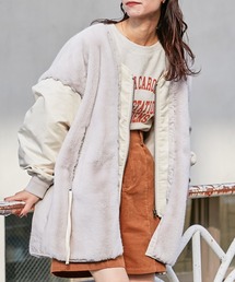 etsinta | 【新色追加】【etsinta/エシンタ】ファー切替ジャケット(ノーカラージャケット)