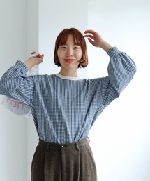 PAR ICI（パーリッシィ）の「ギンガムジャガード ボリューム袖カットソー（Tシャツ/カットソー）」