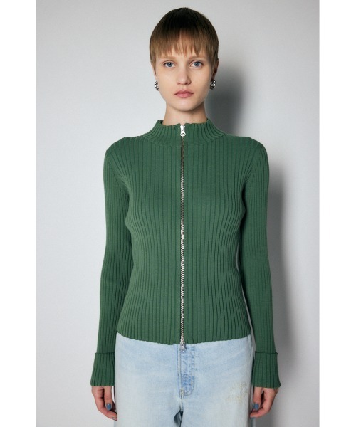 MOUSSY（マウジー）の「STAND NECK ZIP UP RIB ニット（ニット/セーター・レディース・ライトイエロー/カーキ/ダークネイビー/アイボリー・FREE）」の5枚目の写真