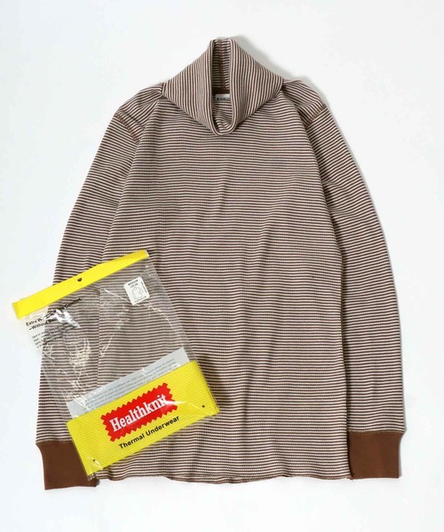 Healthknit（ヘルスニット）の「Healthknit（ヘルスニット）ベーシック ワッフルタートルネック長袖ロンT メンズ レディース ユニセックス/サーマル無地・ボーダー/1P（Tシャツ/カットソー・レディース・オフホワイト/ブラック/ブラック×ホワイト/レッド系その他/ネイビー×ホワイト/ブルー系その他/ブラウン系その他/グリーン系その他・M/L/XL）」の4枚目の写真