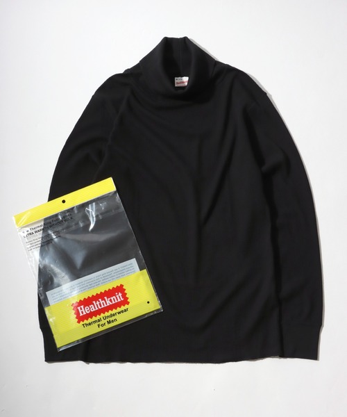 Healthknit（ヘルスニット）の「Healthknit（ヘルスニット）ベーシック ワッフルタートルネック長袖ロンT メンズ レディース ユニセックス/サーマル無地・ボーダー/1P（Tシャツ/カットソー・レディース・オフホワイト/ブラック/ブラック×ホワイト/レッド系その他/ネイビー×ホワイト/ブルー系その他/ブラウン系その他/グリーン系その他・M/L/XL）」の2枚目の写真