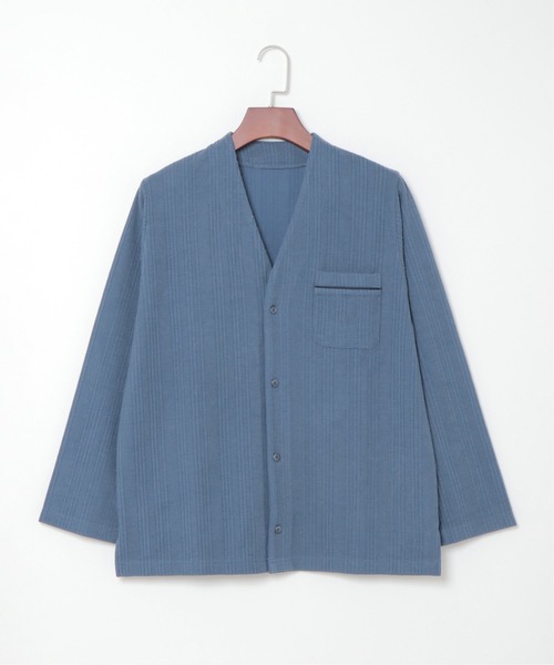 sleeping.com(スリーピングドットコム)の「オリジナルの香り付き素材 メンズ・ランダムストライプジャガードカットソー羽織(ルームウェア/パジャマ・メンズ・ブルー/オリーブ・フリ-)」の12枚目の写真