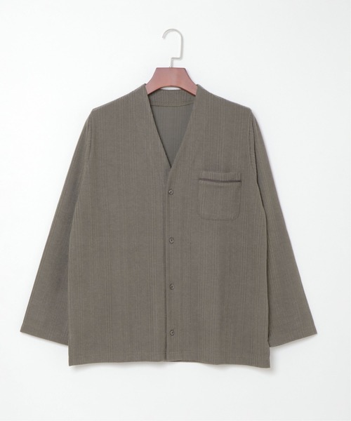 sleeping.com(スリーピングドットコム)の「オリジナルの香り付き素材 メンズ・ランダムストライプジャガードカットソー羽織(ルームウェア/パジャマ・メンズ・ブルー/オリーブ・フリ-)」の3枚目の写真