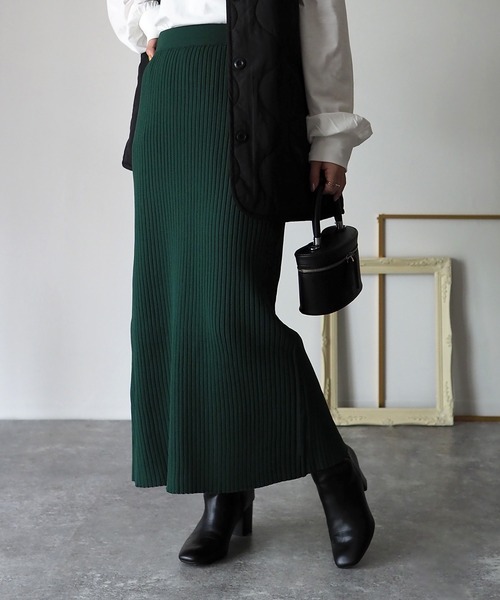 Riberry（リベリー）の「ニットロングナロースカート（スカート・レディース・アイボリー/ブラック/オレンジ/グリーン・MEDIUM）」の9枚目の写真