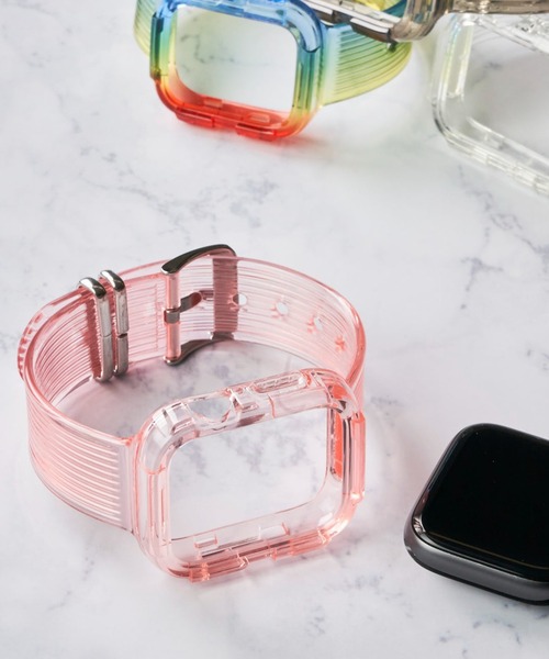 ADPOSION(アドポーション)の「【zandy / ズィー・アンド・ワイ】アップルウォッチバンド カバー クリアベルト 一体式 Apple Watch(デジタル腕時計・レディース・ピンク/クリアブラック/クリア/レインボー・SMALL/MEDIUM)」の1枚目の写真