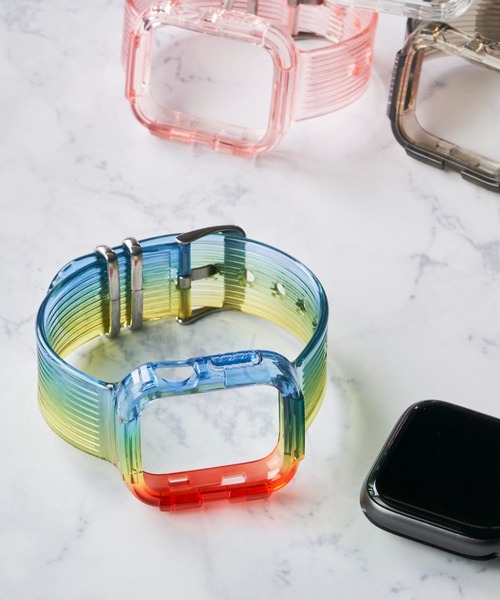 ADPOSION(アドポーション)の「【zandy / ズィー・アンド・ワイ】アップルウォッチバンド カバー クリアベルト 一体式 Apple Watch(デジタル腕時計・レディース・ピンク/クリアブラック/クリア/レインボー・SMALL/MEDIUM)」の4枚目の写真