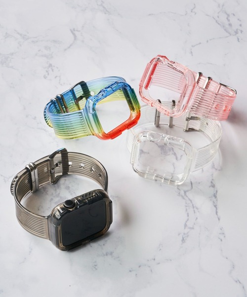 ADPOSION(アドポーション)の「【zandy / ズィー・アンド・ワイ】アップルウォッチバンド カバー クリアベルト 一体式 Apple Watch(デジタル腕時計・レディース・ピンク/クリアブラック/クリア/レインボー・SMALL/MEDIUM)」の9枚目の写真