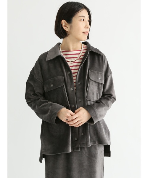 Lugnoncure(ルノンキュール)の「コーデュロイCPOジャケット【セットアップ可】(ノーカラージャケット・レディース・オフホワイト/モカ/チャコール・フリ-)」の1枚目の写真
