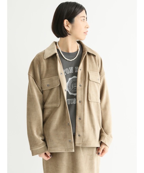 Lugnoncure(ルノンキュール)の「コーデュロイCPOジャケット【セットアップ可】(ノーカラージャケット・レディース・オフホワイト/モカ/チャコール・フリ-)」の3枚目の写真