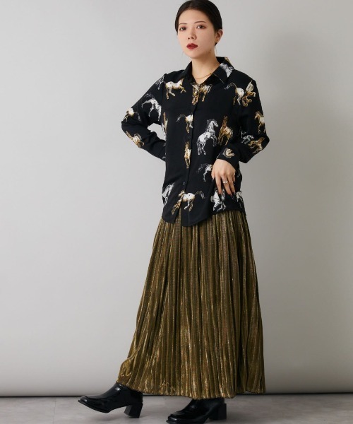Bloom Closet（ブルームクローゼット）の「ホースプリントポリシャツ（シャツ/ブラウス・レディース・ブラック/オフホワイト・MEDIUM/LARGE）」の9枚目の写真