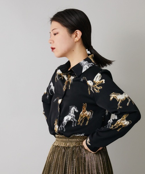 Bloom Closet（ブルームクローゼット）の「ホースプリントポリシャツ（シャツ/ブラウス・レディース・ブラック/オフホワイト・MEDIUM/LARGE）」の10枚目の写真