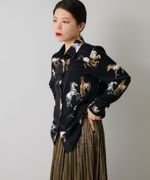 Bloom Closet（ブルームクローゼット）の「ホースプリントポリシャツ（シャツ/ブラウス・レディース・ブラック/オフホワイト・MEDIUM/LARGE）」の12枚目の写真