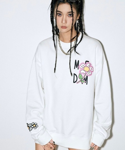 【 MR. ENJOY DA MONEY/ ミスターエンジョイダマニー( MEDM / エムイーディーエム) 】SMALL FLOWER FOAM SWEATER / ニット セーター 長袖トップス 秋服 冬服オーバーサイズ ビッグサイズ