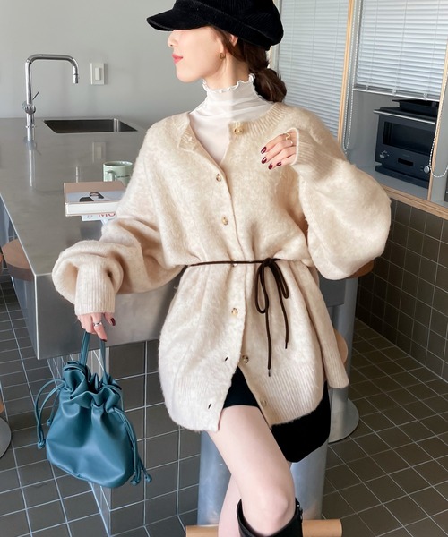 mily bilet(ミウィビレット)の「【mily bilet】もこもこに”きゅん”。2wayコード紐付きMIXモヘアライクニットオーバーサイズカーディガン(カーディガン/ボレロ・レディース・ベージュ/ライトグレー/アイボリー・MEDIUM/LARGE/X-LARGE)」の13枚目の写真