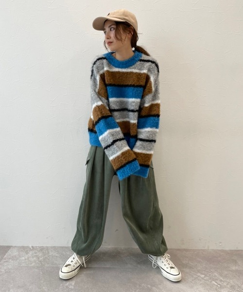 niko and...（ニコアンド）の「[MODE NORM CORE] 起毛マルチボーダープルオーバー（ニット/セーター・レディース・イエロー/ライトグレー・FREE）」の3枚目の写真