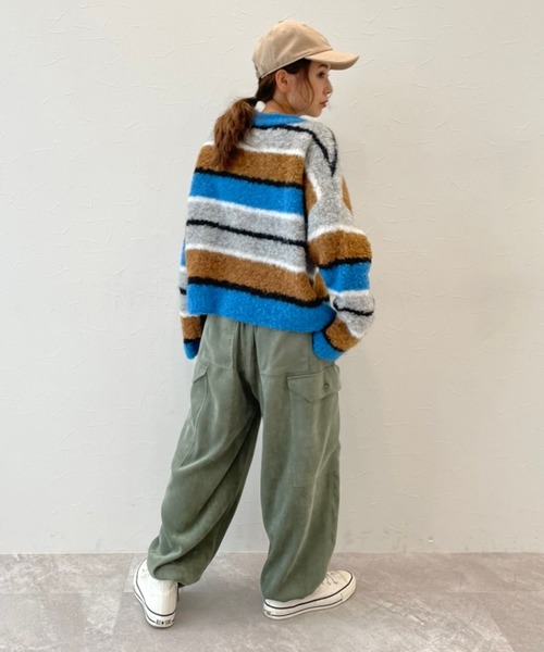 niko and...（ニコアンド）の「[MODE NORM CORE] 起毛マルチボーダープルオーバー（ニット/セーター・レディース・イエロー/ライトグレー・FREE）」の4枚目の写真