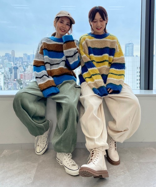 niko and...（ニコアンド）の「[MODE NORM CORE] 起毛マルチボーダープルオーバー（ニット/セーター・レディース・イエロー/ライトグレー・FREE）」の6枚目の写真