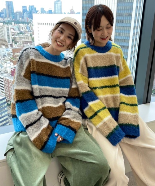 niko and...（ニコアンド）の「[MODE NORM CORE] 起毛マルチボーダープルオーバー（ニット/セーター・レディース・イエロー/ライトグレー・FREE）」の7枚目の写真