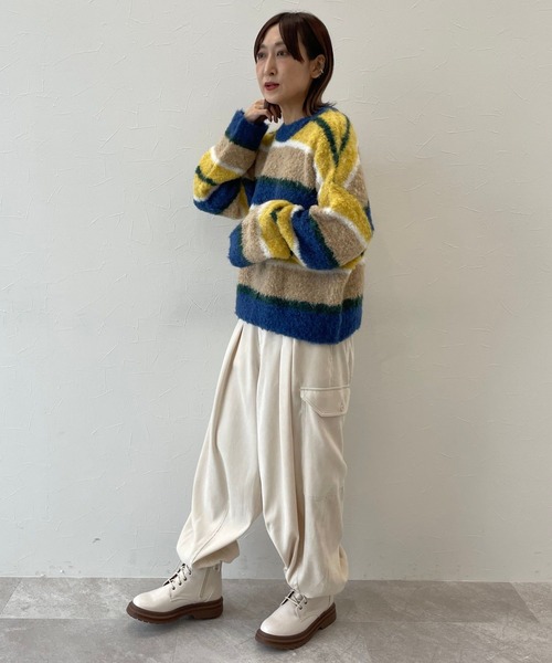 niko and...（ニコアンド）の「[MODE NORM CORE] 起毛マルチボーダープルオーバー（ニット/セーター・レディース・イエロー/ライトグレー・FREE）」の8枚目の写真