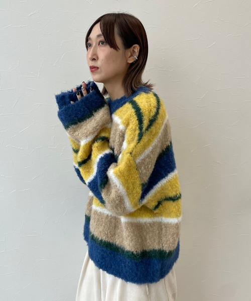 niko and...（ニコアンド）の「[MODE NORM CORE] 起毛マルチボーダープルオーバー（ニット/セーター・レディース・イエロー/ライトグレー・FREE）」の10枚目の写真