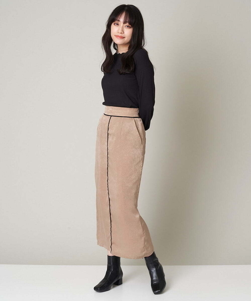 A de a.v.v（アードアー・ヴェ・ヴェ）の「［SET UP対応］バイカラーパイピングサテンスカート（スカート・レディース・ベージュ/ブラック・38/36）」の11枚目の写真
