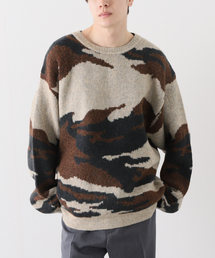 【YAK WOOL BLEND】ジャガード カモ柄 クルーネックニット