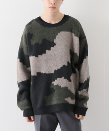 【YAK WOOL BLEND】ジャガード カモ柄 クルーネックニット