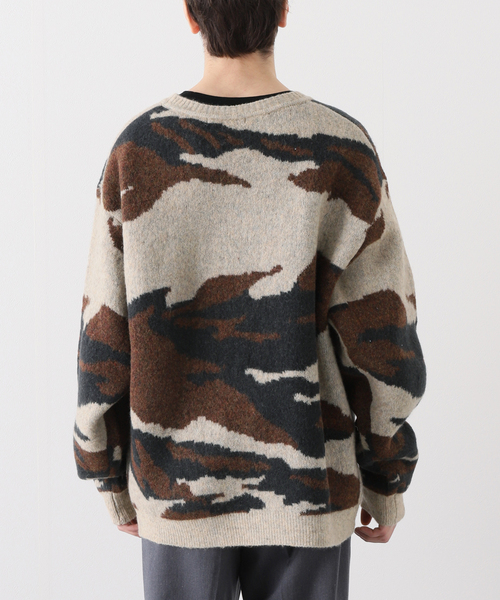 セール】【YAK WOOL BLEND】ジャガード カモ柄 クルーネックニット