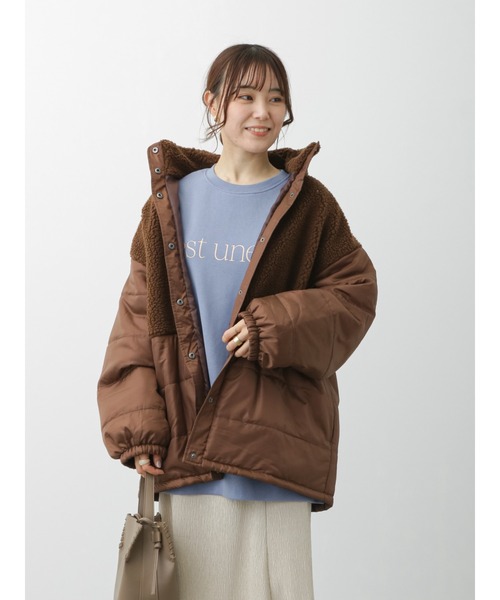 ehka sopo（エヘカソポ）の「ボア切替中綿ブルゾン（ブルゾン・レディース・ブラック/オフホワイト/ブラウン・ﾌﾘ-）」の3枚目の写真