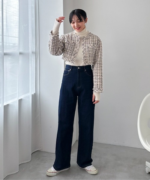 EPIMI E'PIMMY（エピミエピミー）の「《set up対応》クロップドツイードジャケット（ノーカラージャケット・レディース・ミント/オフホワイト/ブラック/チャコールグレー/アイボリー・MEDIUM）」の11枚目の写真