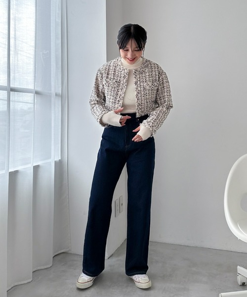 EPIMI E'PIMMY（エピミエピミー）の「《set up対応》クロップドツイードジャケット（ノーカラージャケット・レディース・ミント/オフホワイト/ブラック/チャコールグレー/アイボリー・MEDIUM）」の10枚目の写真