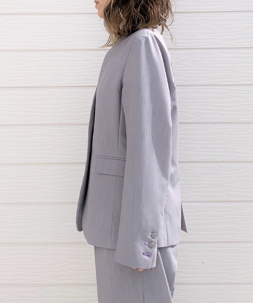 Q（キュー）の「ストレッチノーカラージャケット（ノーカラージャケット・レディース・ライトグレー/ブラック・MEDIUM）」の4枚目の写真