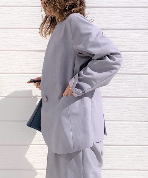 Q（キュー）の「ストレッチノーカラージャケット（ノーカラージャケット・レディース・ライトグレー/ブラック・MEDIUM）」の16枚目の写真