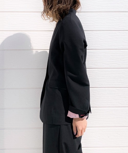 Q（キュー）の「ストレッチノーカラージャケット（ノーカラージャケット・レディース・ライトグレー/ブラック・MEDIUM）」の18枚目の写真