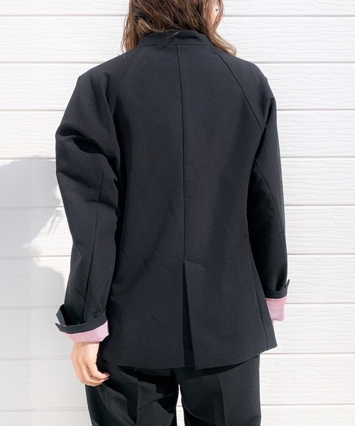 Q（キュー）の「ストレッチノーカラージャケット（ノーカラージャケット・レディース・ライトグレー/ブラック・MEDIUM）」の19枚目の写真