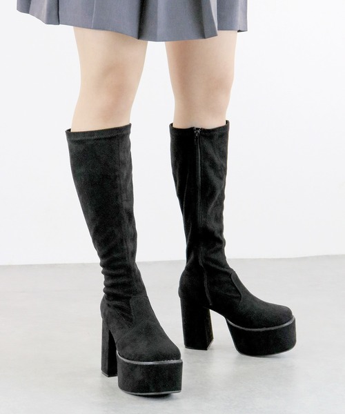 LOVEHUNTER（ラブハンター）の「LOVEHUNTER/軽量厚底 スクエアトゥストレッチロングブーツ(1585)（ブーツ・レディース・ブラック/アイボリー/ブラック系その他・LL/L/S/M/SS/3L）」の6枚目の写真