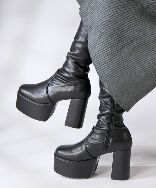 LOVEHUNTER（ラブハンター）の「LOVEHUNTER/軽量厚底 スクエアトゥストレッチロングブーツ(1585)（ブーツ・レディース・ブラック/アイボリー/ブラック系その他・LL/L/S/M/SS/3L）」の7枚目の写真