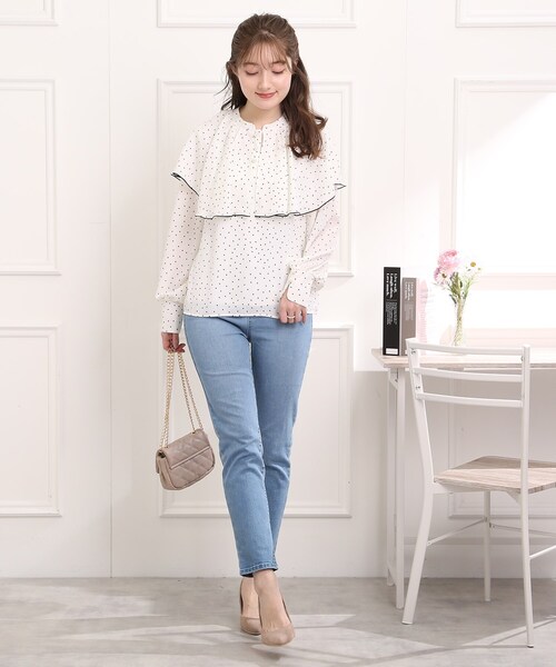 couture brooch（クチュールブローチ）の「◆【前後2WAY】ドットケープブラウス（シャツ/ブラウス・レディース・ホワイト系3/ブラック系・38/40/42）」の6枚目の写真