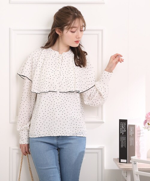 couture brooch（クチュールブローチ）の「◆【前後2WAY】ドットケープブラウス（シャツ/ブラウス・レディース・ホワイト系3/ブラック系・38/40/42）」の7枚目の写真