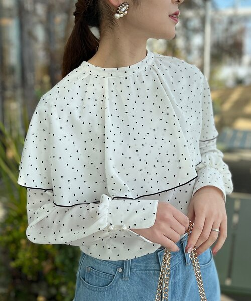 couture brooch（クチュールブローチ）の「◆【前後2WAY】ドットケープブラウス（シャツ/ブラウス・レディース・ホワイト系3/ブラック系・38/40/42）」の13枚目の写真
